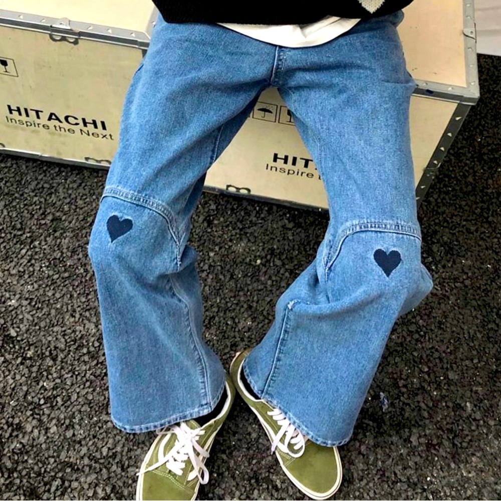Y2K JEANS AESTHETIC HEARTS KPOP TEENS WOMEN CUTE SIZE SMALL BAGGY